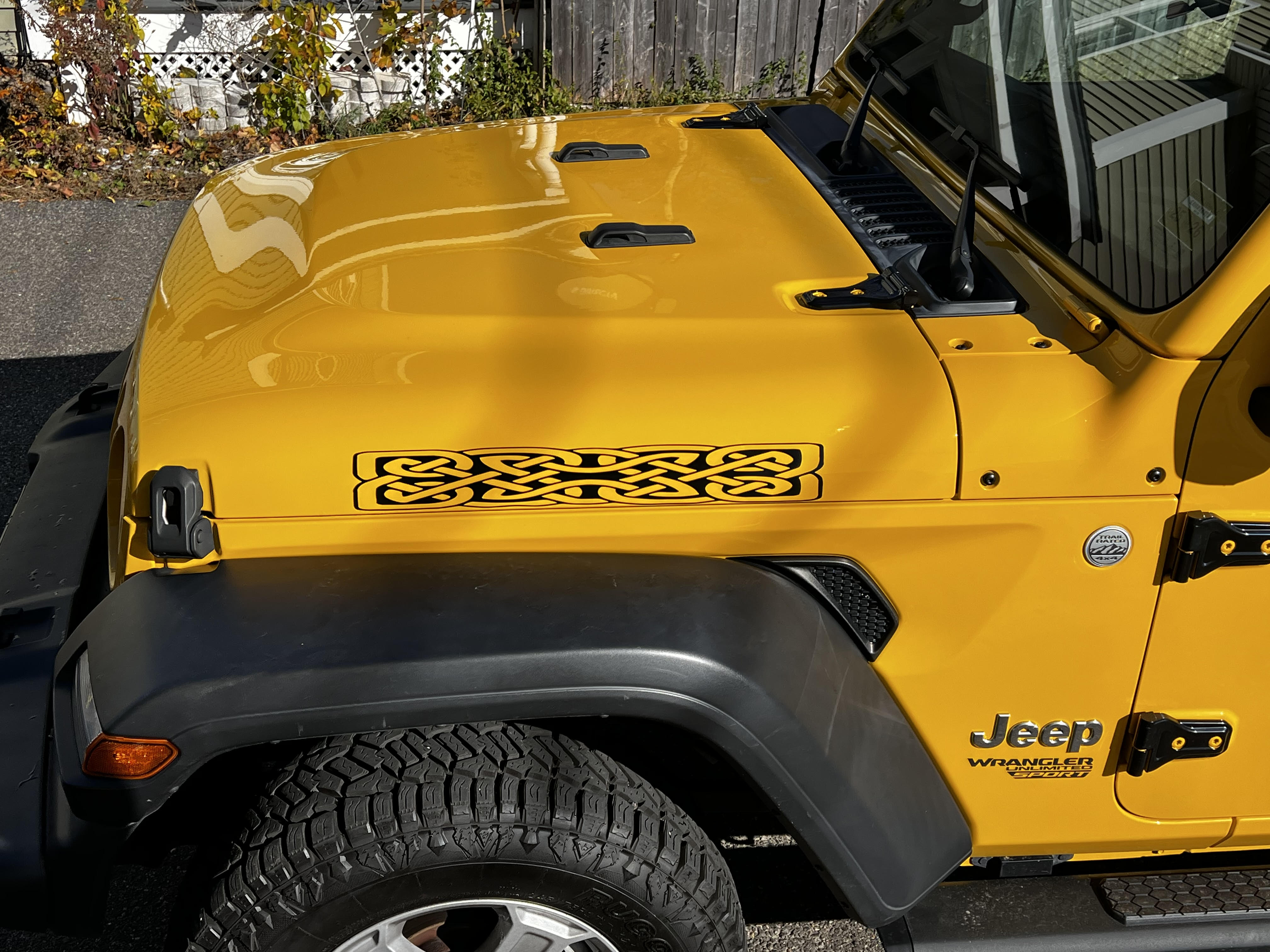 Pair of 4" x 23" long Celtic Knot vinyl hood decal decals graphics fit any year or model Jeep Wrangler or Gladiator